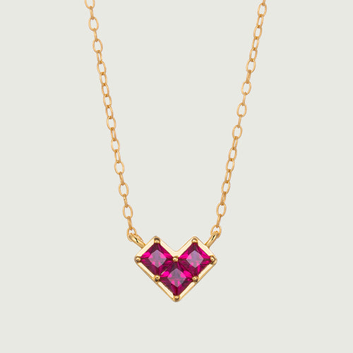 Princess Cut Ruby Heart Necklace