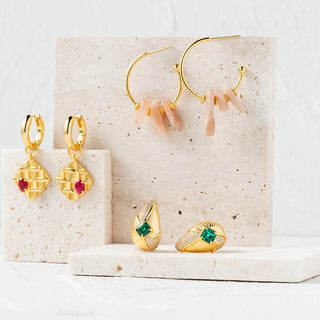 lab grown emerald hoop earrings and ruby hoop earrings