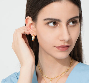 Turquoise Twist Texture Hoop Earrings