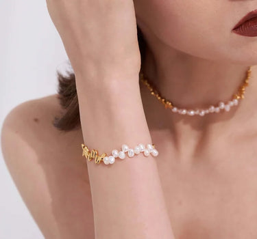 Gothic Windowpane Baroque Pearls Bracelet