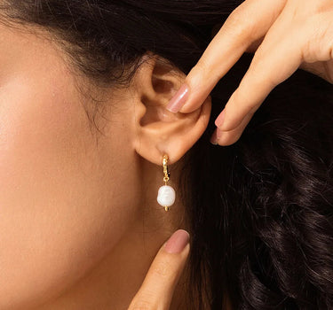 Hammered Pearl Drop Earrings