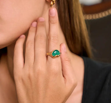  Heart Green Onyx Open Ring