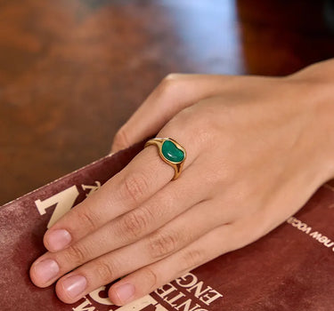  Heart Green Onyx Open Ring