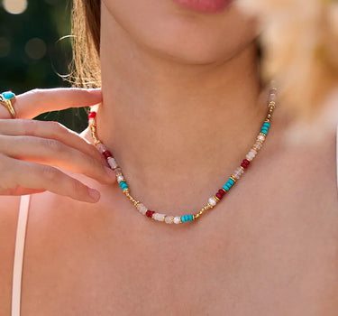 freedom Multi Gemstone Nugget Beaded Necklace red onyx