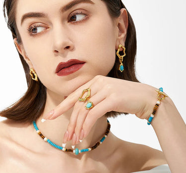 gold vermeil Triple Gemstone Nugget Beaded Bracelet