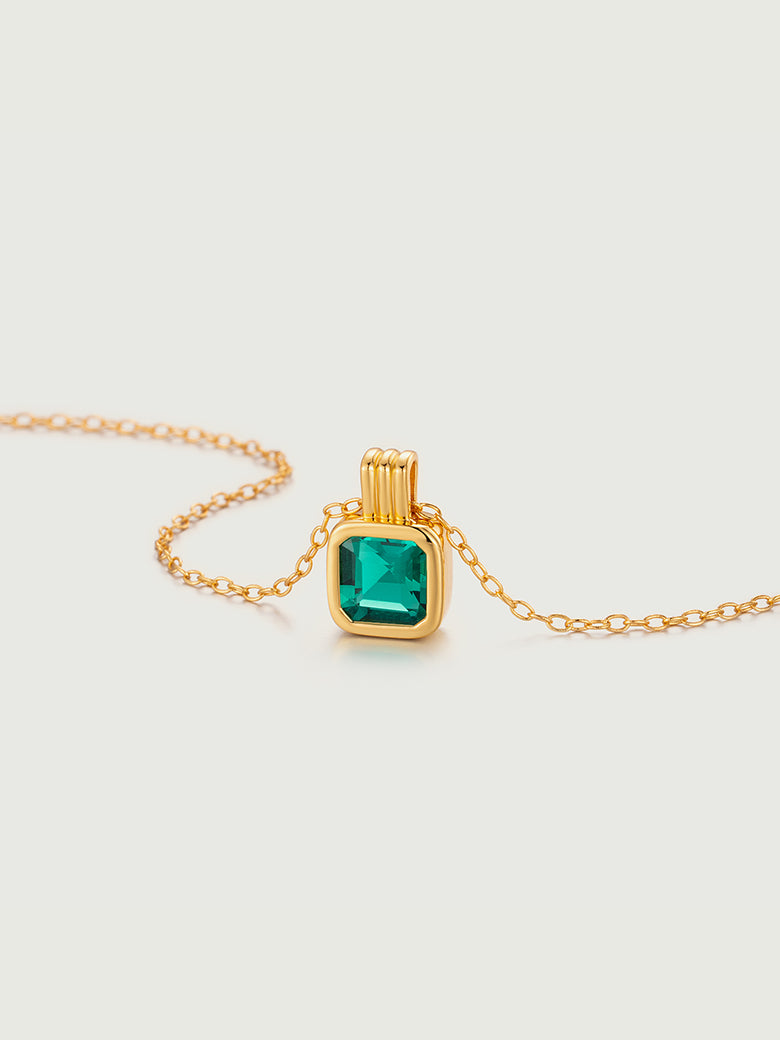 Asscher Cut Emerald Charm Necklace