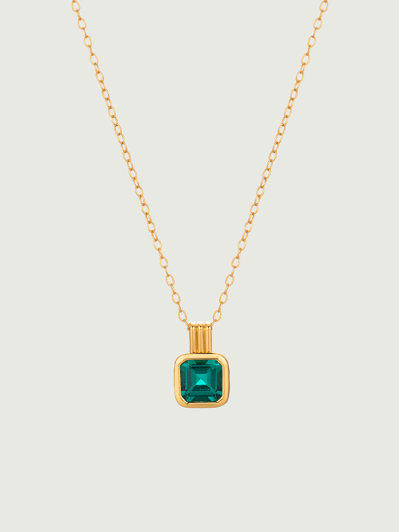 Asscher Cut Emerald Charm Necklace