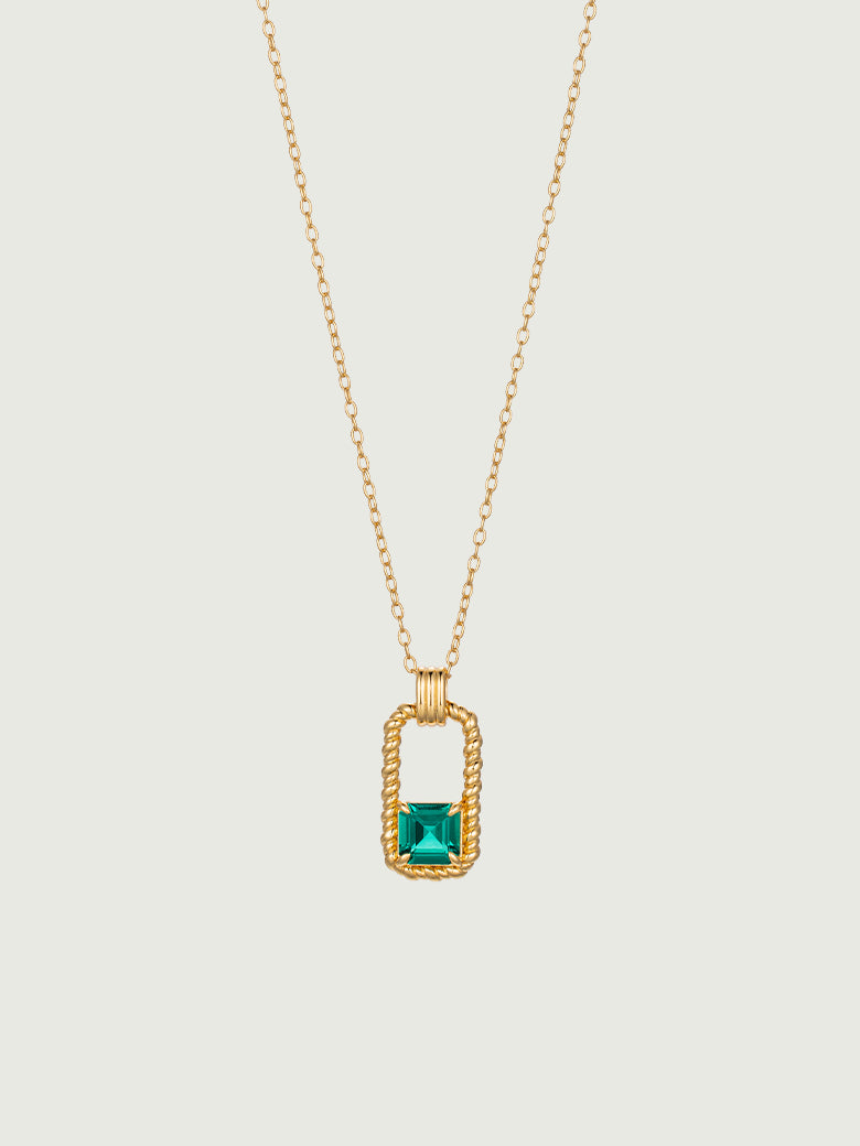 Asscher Cut Emerald Twisted Rectangle Necklace