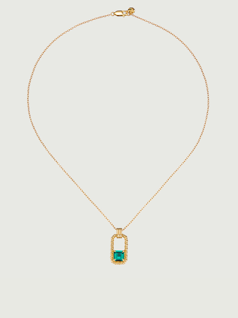 Asscher Cut Emerald Twisted Rectangle Necklace