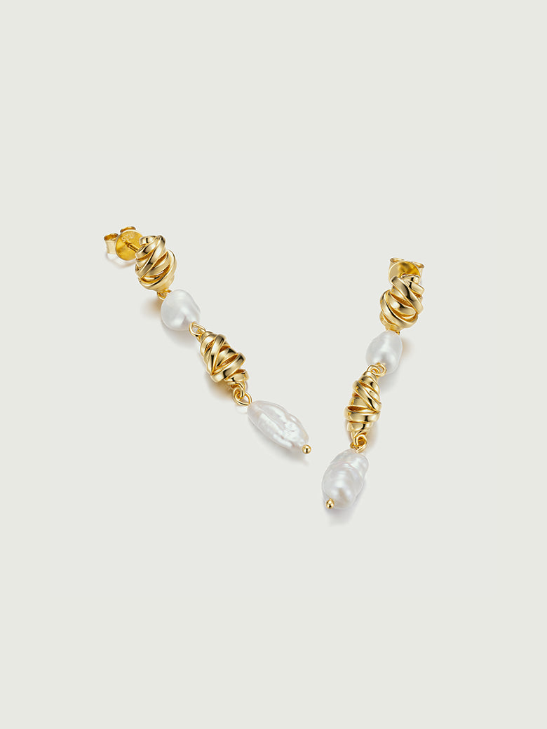  Baroque Pearl Croissant Tassel Earrings