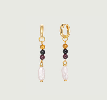 Bead Pearl Drop Hoop Earrings