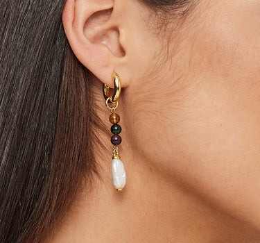 Bead Pearl Drop Hoop Earrings