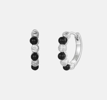 Black Onyx Beaded Silver Hoop Earrings