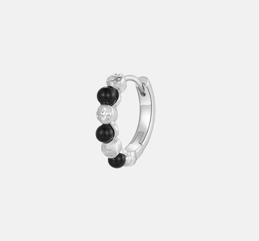 Black Onyx Beaded Silver Hoop Earrings