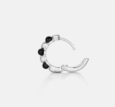 Black Onyx Beaded Silver Hoop Earrings