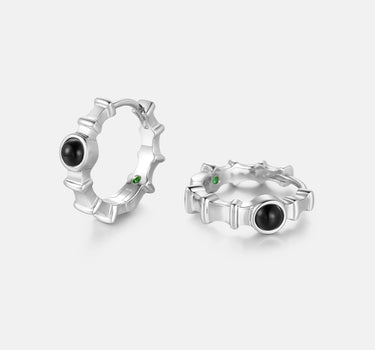 Black Onyx Ridge Hoop Silver Earrings