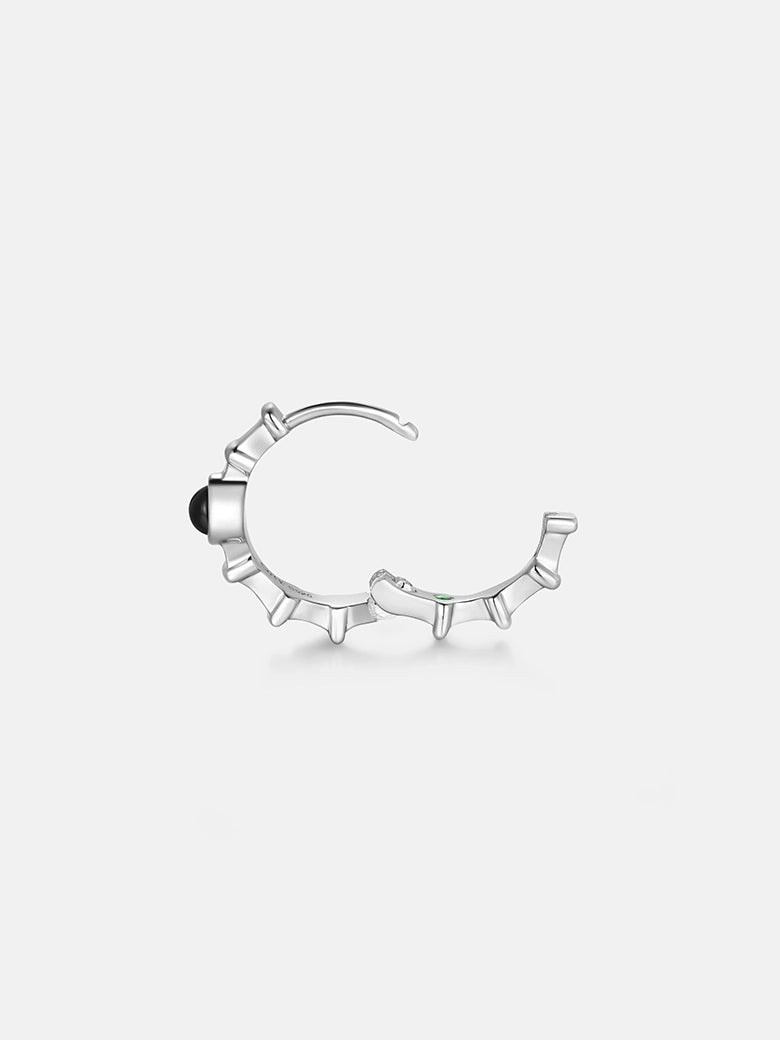 Black Onyx Ridge Hoop Silver Earrings