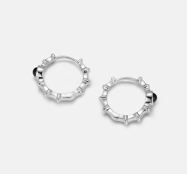 Black Onyx Ridge Hoop Silver Earrings