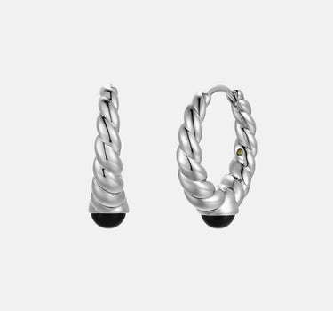 Black Onyx Silver Twisted Hoop Earrings