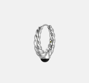 Black Onyx Silver Twisted Hoop Earrings