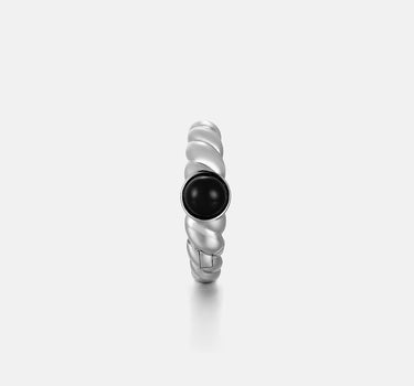 Black Onyx Silver Twisted Hoop Earrings