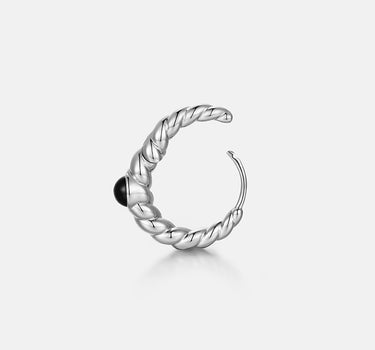 Black Onyx Silver Twisted Hoop Earrings