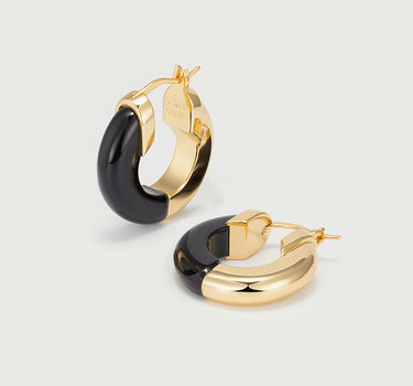 Black Onyx Two-Tone Hoop Earrings