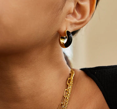Black Onyx Two-Tone Hoop Earrings