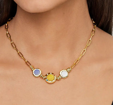 Bold Paperclip Gemstones Necklace