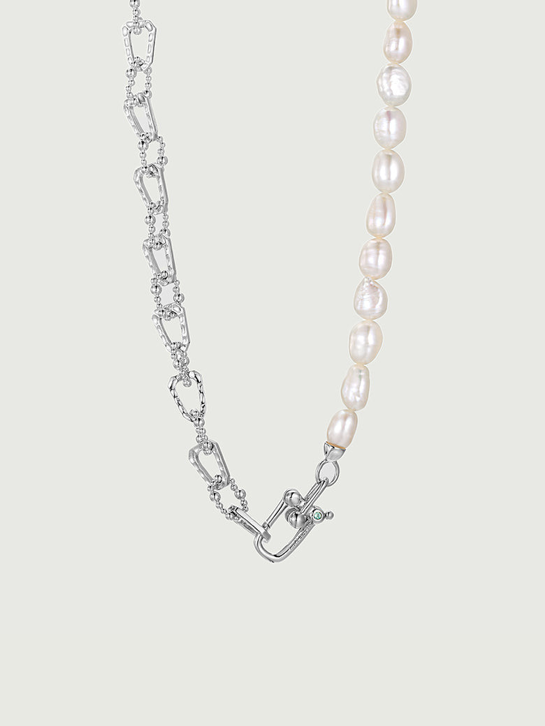 Bold Pearl Silver Necklace