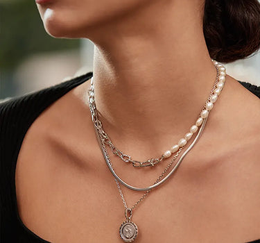 Bold Pearl Silver Necklace