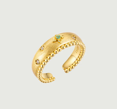 Brushed Emerald Flower Open Ring