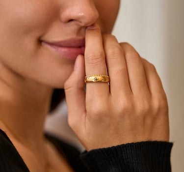 Brushed Emerald Flower Open Ring
