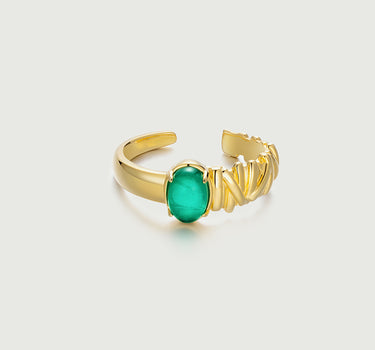 Cabochon Emerald Thorns Open Ring