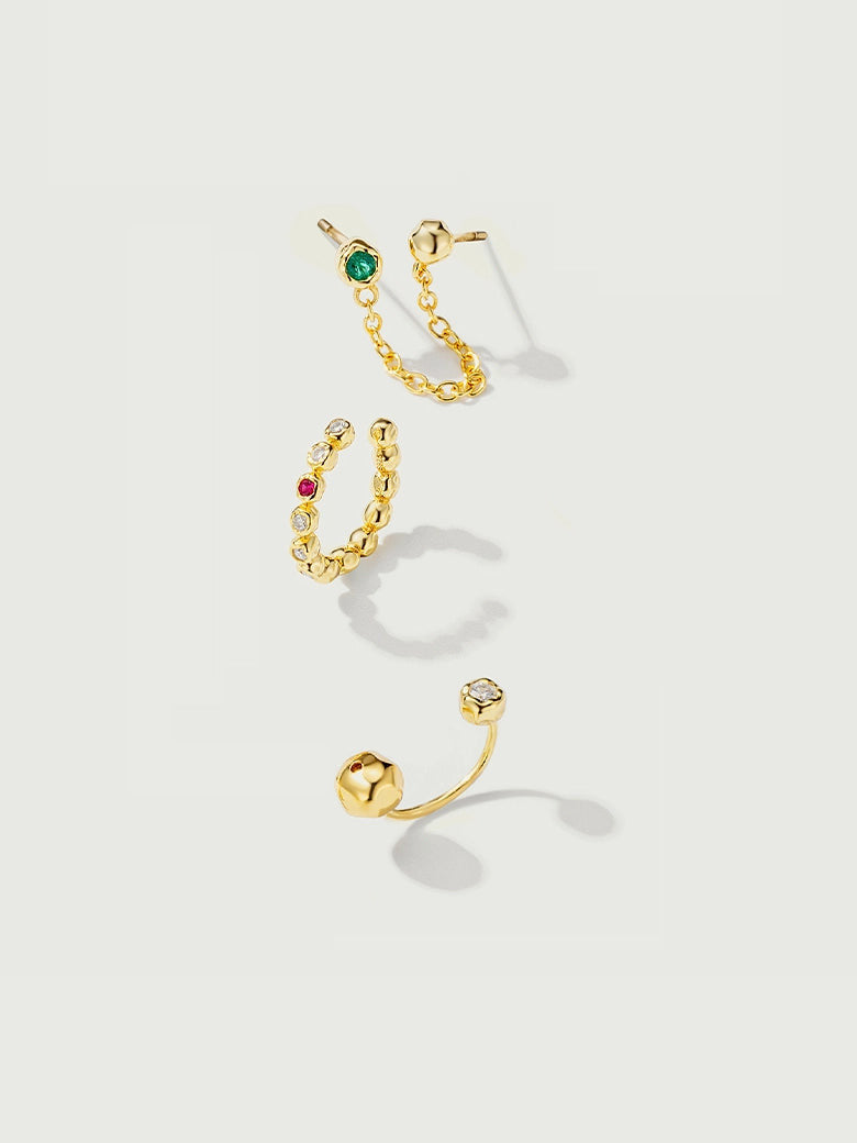 Earring Stack 3 Tiny Earring Stack - Elegant 3-Piece Set | 18ct Gold Vermeil