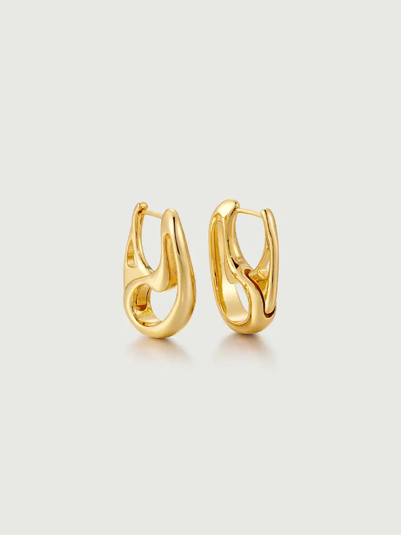 Contour Hoops Earrings featuring a sleek, modern design in gold with a unique contour shape.