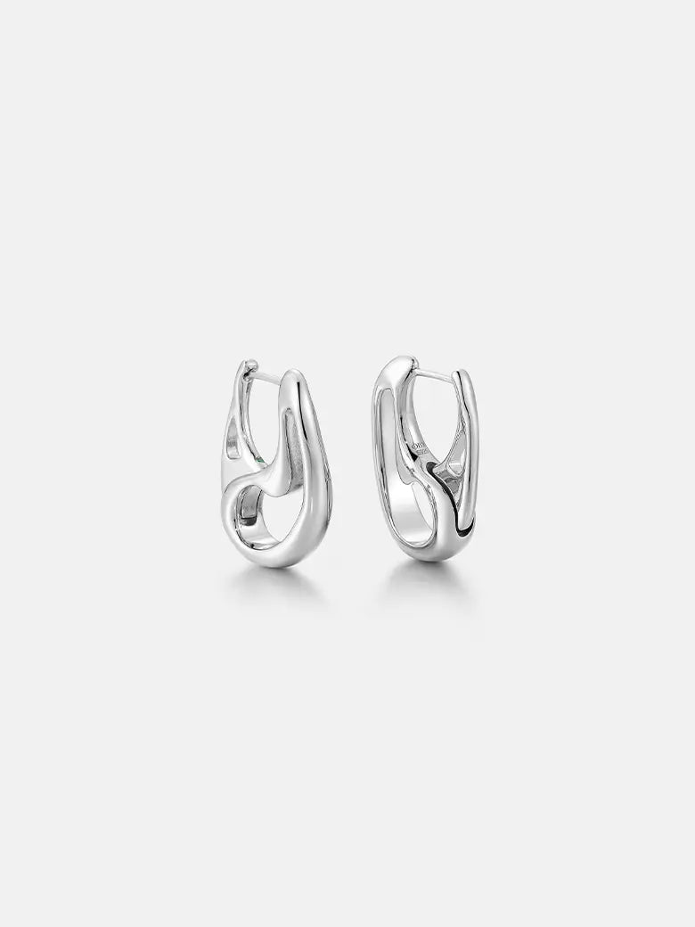 Contour Silver Hoops Earrings showcasing a minimalist sculptural design with smooth curves.