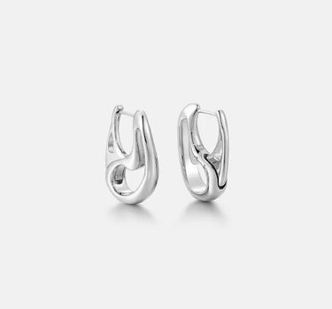 Contour Silver Hoops Earrings showcasing a minimalist sculptural design with smooth curves.