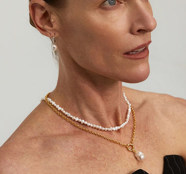 Close-up of a woman's neck showcasing Convertible Pearl Chain Necklace