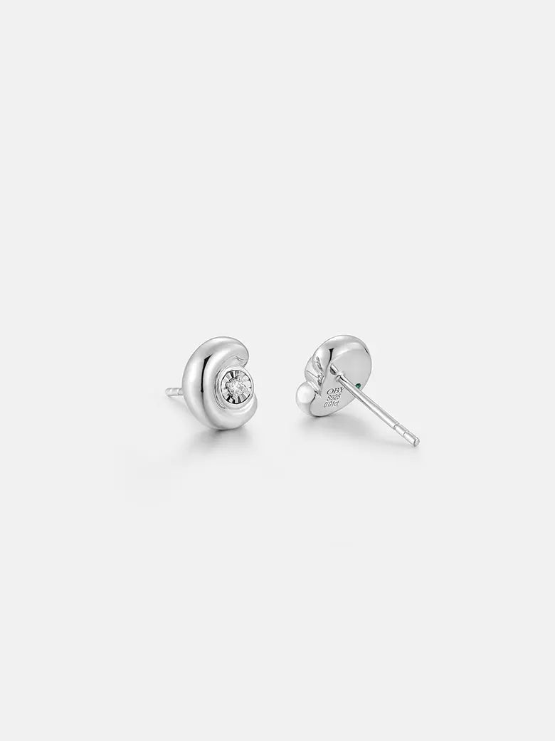 Diamond Arc Silver Stud Earrings with a delicate diamond arc design in sterling silver.