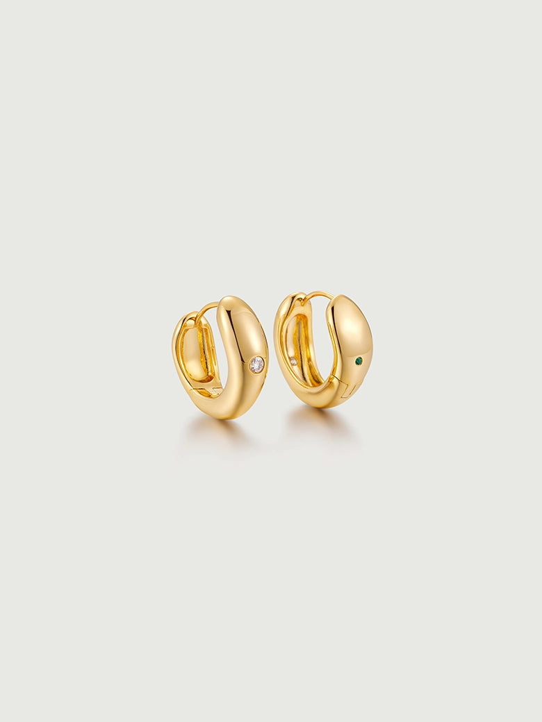 Diamond Dome Hoops Earrings featuring a minimalist sculptural design in polished gold with colorful accents.