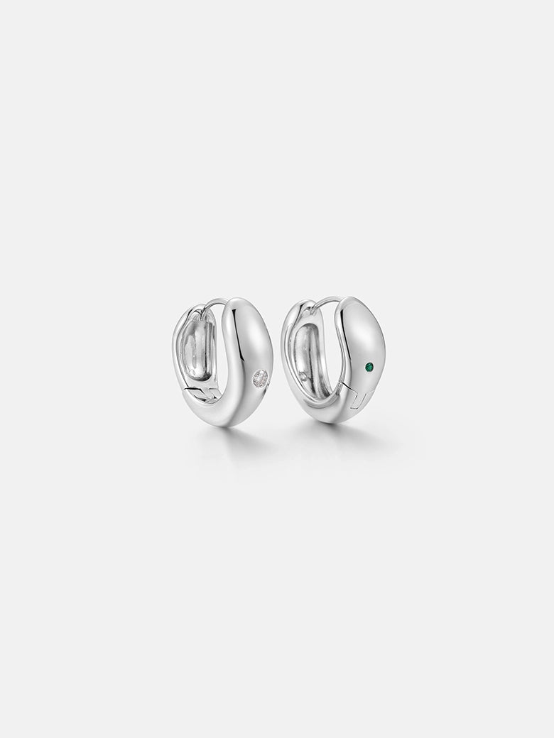 Diamond dome silver earrings featuring a polished sterling silver design with geometric curves and a dome shape.