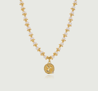 Diamond Dove Coin Pearl Necklace