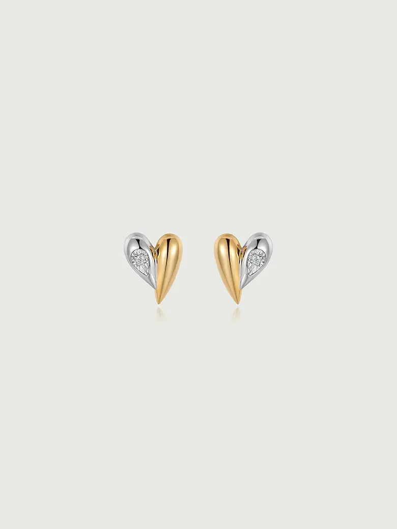 Diamond Duo Tone Heart Studs