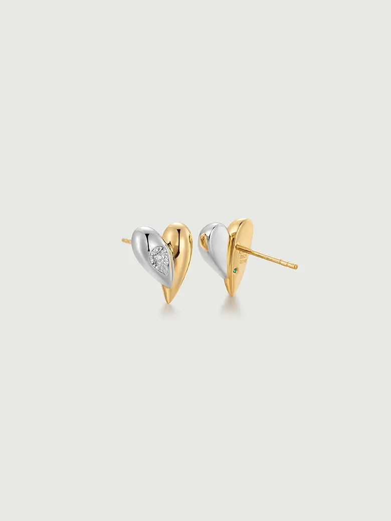 Diamond Duo Tone Heart Studs
