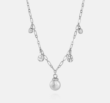 Diamond Pearl Drop Silver Necklace-obyjewelry