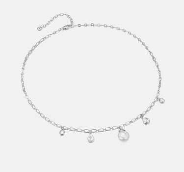 Diamond Pearl Drop Silver Necklace-obyjewelry