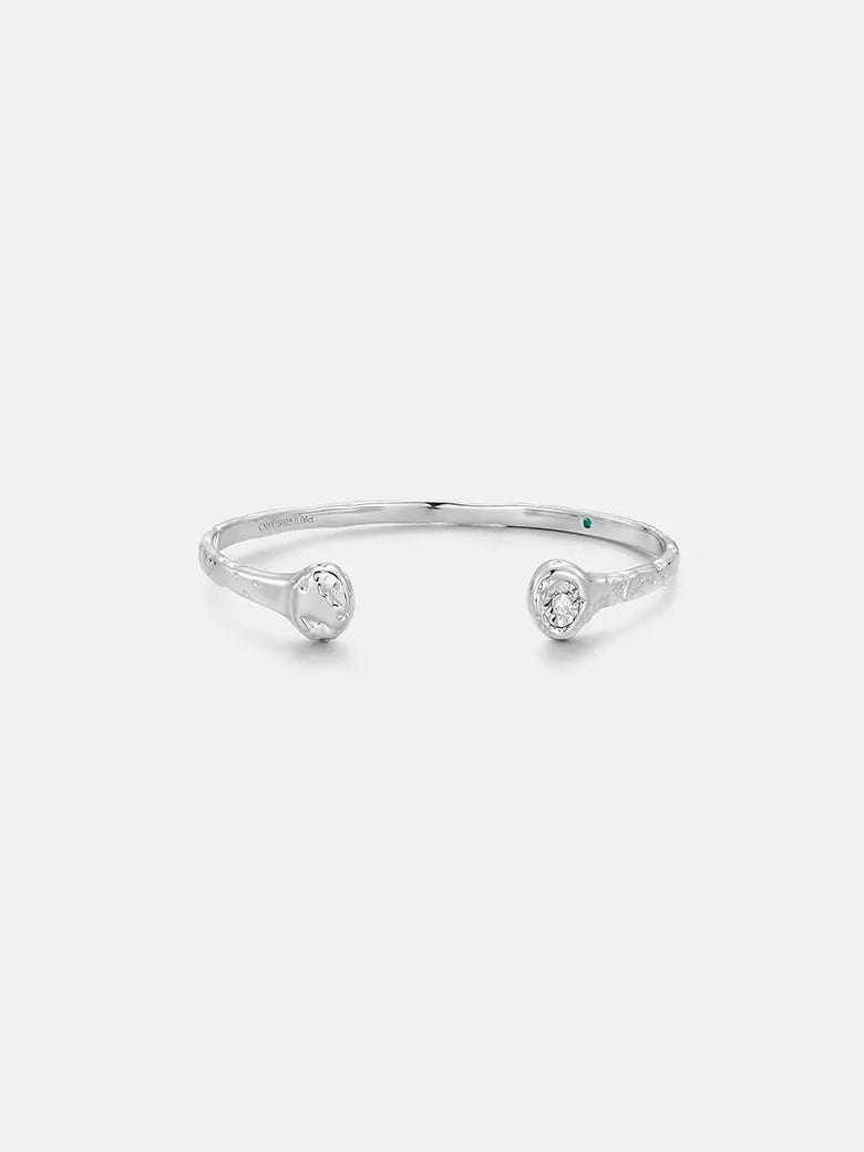 Diamond Solitaire Textured Silver Bangle