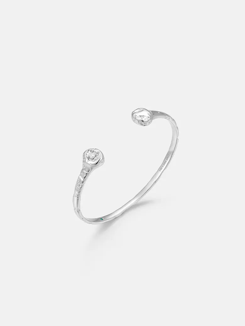 Diamond Solitaire Textured Silver Bangle