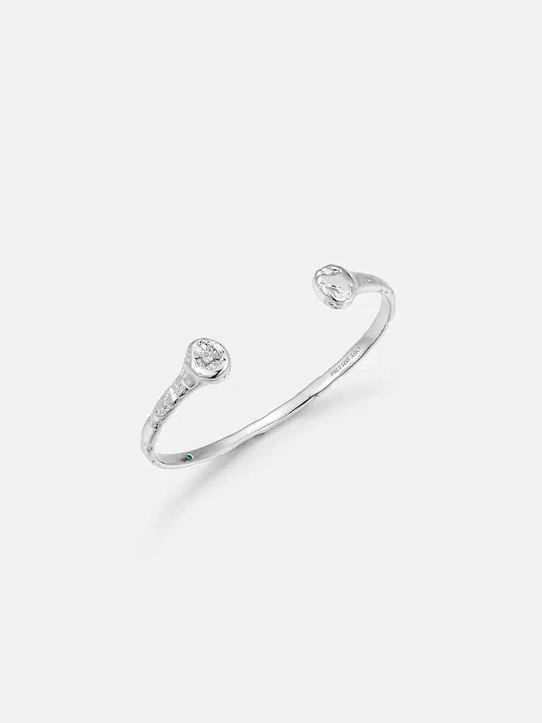 Diamond Solitaire Textured Silver Bangle